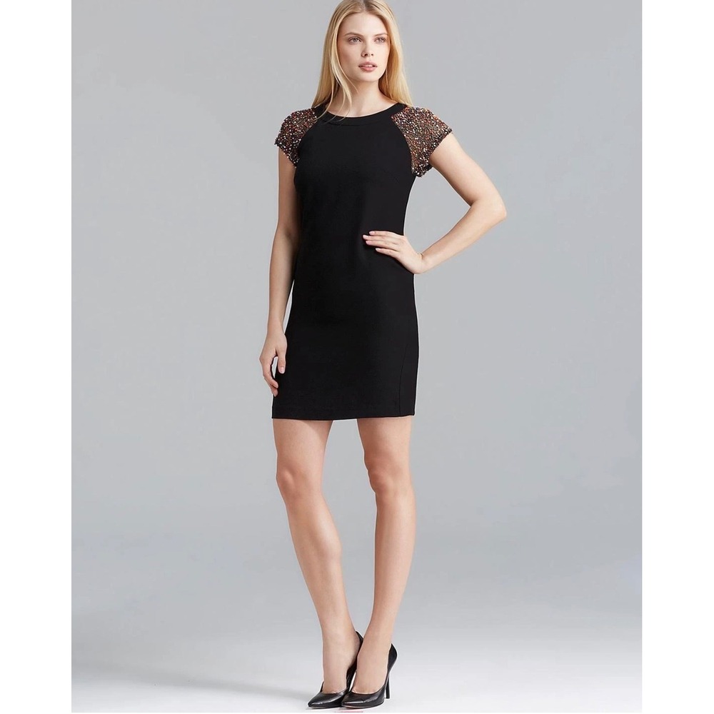 Trina Turk Nettle Crepe Cocktail Dress 6‎ Beaded Cap Sleeve